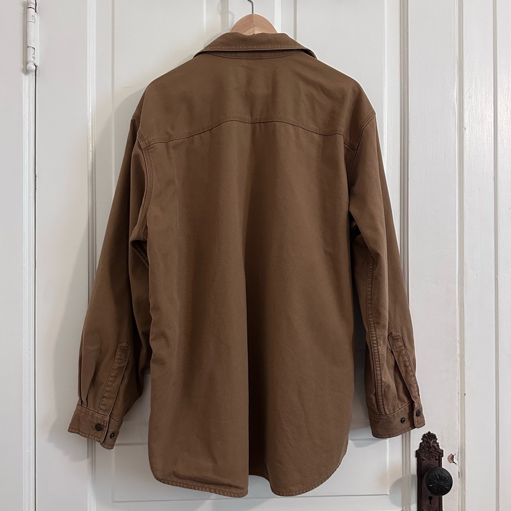 LL Bean Chore Jacket Barn Coat Shacket Brown Plaid Cotton Size Medium - Picture 2 of 5